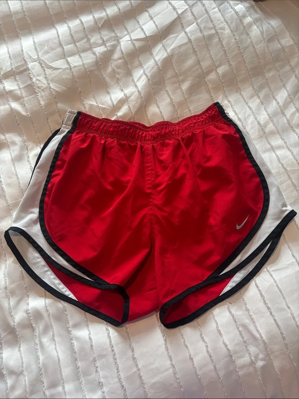 Nike Red and White Women's Running Shorts with Black Trim